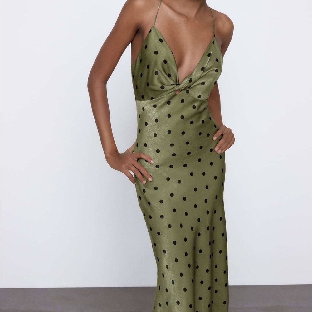 Zara Green Polka Dot Slip Dress